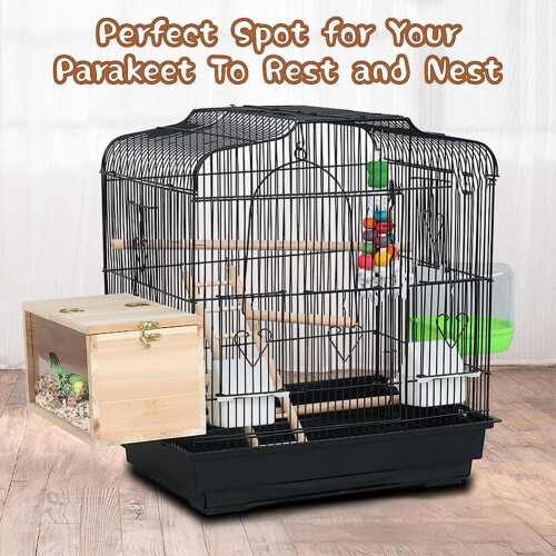 Parakeet Nesting Box Wooden Bird House with Perch 2
