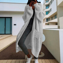 Women's Acrylic Knit Cardigan Long Sleeve Mid-Length Solid