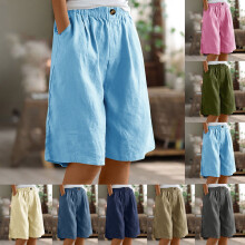 Women's knee-length cotton linen wide-leg bermuda shorts