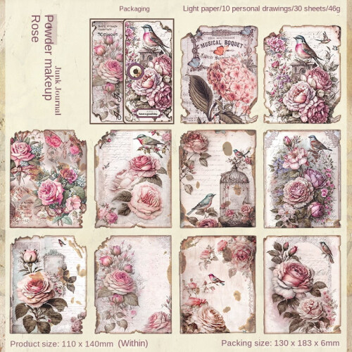 Lost Garden Art Collage Journaling Sheets 30 pcs 6 designs