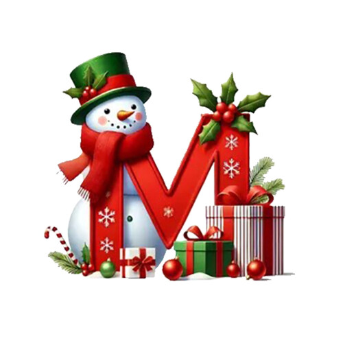 Red Initial Christmas Ornament Acrylic Snowman with Green