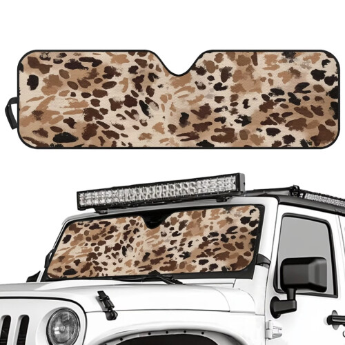 Brown Cheetah Cow Print Windshield Sun Shade for Jeep 1