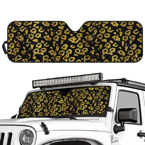 Jeep Wrangler Windshield Sunshade Foldable Gold Cheetah 1