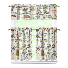 Mushroom Kitchen Curtain Valance Set 3 Piece 27.5x36 Inch