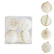 White Gold Christmas Ball Ornaments 4 Pcs 3.15 In