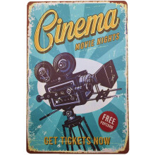 Cinema Movie Nights Poster Vintage Tin Sign 8x12