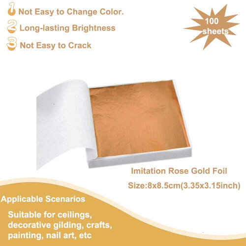 Rose Gold Leaf Foil Sheets 3.15 x 3.35 in 100 pcs 2