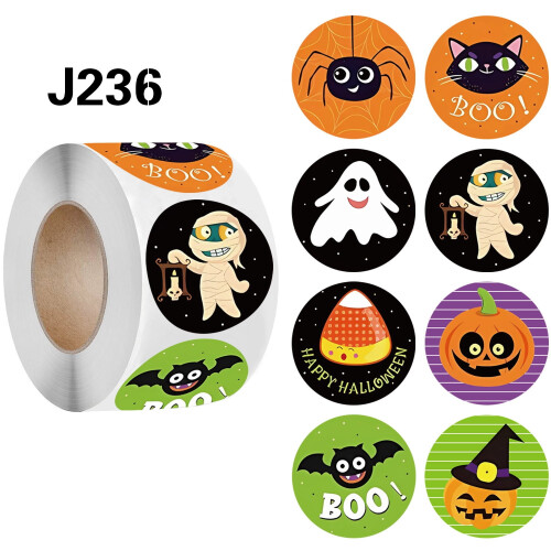 Halloween Stickers Round Roll 500 pcs 1 inch 8 designs