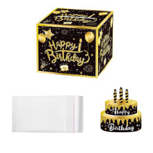 Birthday Money Box Black Gold Fast Pull Cash