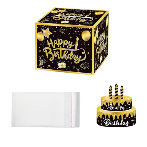 Birthday Money Box Black Gold Fast Pull Cash