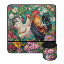 Floral Rooster Sewing Machine Dust Cover with Pockets