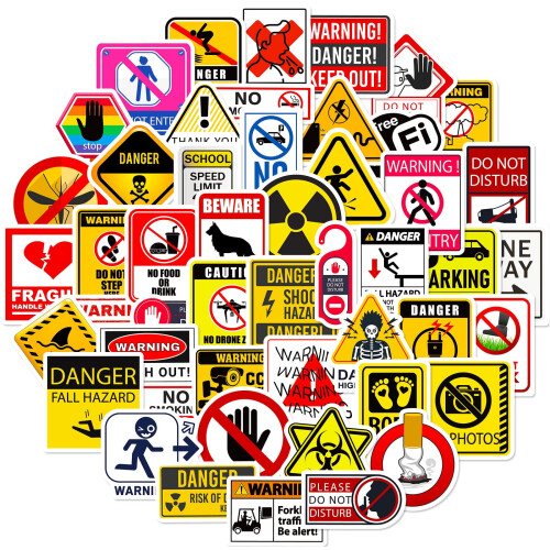 Realistic Warning Signs Stickers Educational Safety Symbols