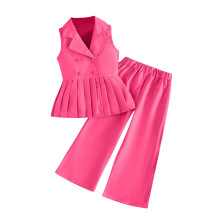 Girls Dressy 2-Piece Set Hot Pink Peplum Blazer Vest and
