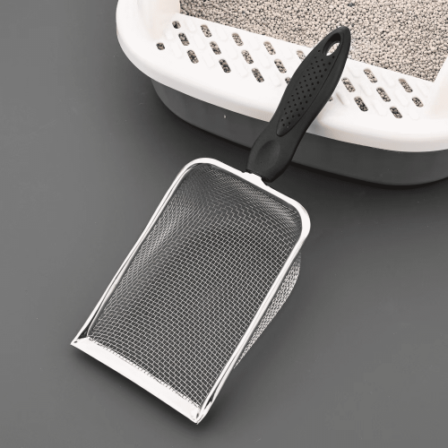 Metal fine mesh cat litter scoop with handle