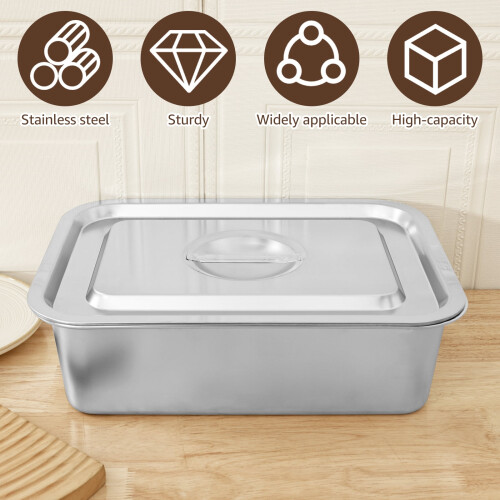 Hotel Pan Rectangular Metal Steamer Pan with Lid 4 Inch Deep 2