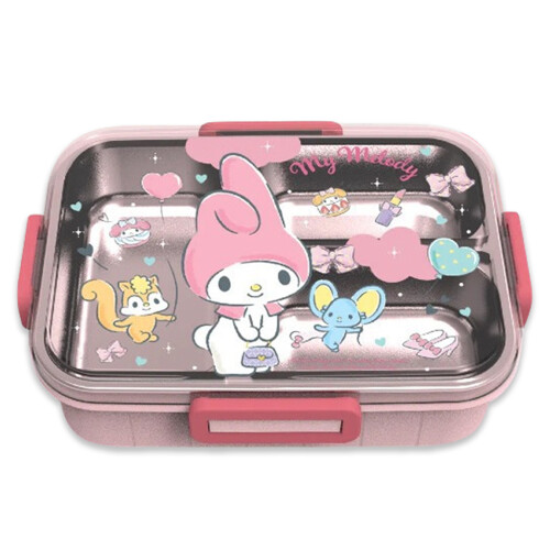 Cute Melody-Printed Bento Box with Spoon and 4-Point Lock 1