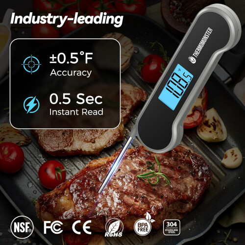 Instant-Read Meat Thermometer 0.5 Waterproof LCD 1