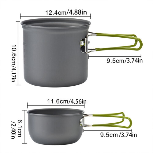 Camping Cookware Mess Kit Non-Stick Lightweight Stackable 2