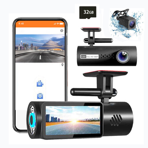 Dash Cam Front Rear 1080P 170 Wide Angle with 32GB Card