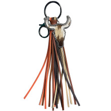 Leather Cow Head Keychain Tassel Animal Print Handmade