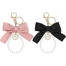 Lily Flower Keychain Set Pearl Bow Wristlet 2 Pcs