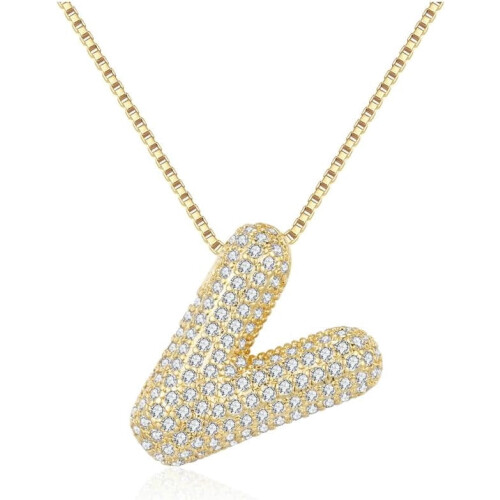 Bubble Letter Necklace 18K Gold Plated Initial Pendant