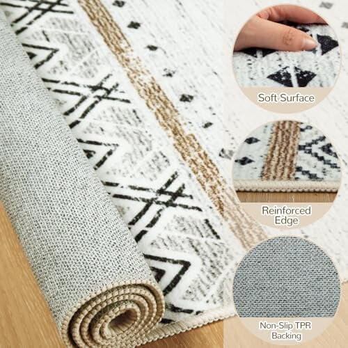 Moroccan Farmhouse Rug Washable 3x5 ft Neutral Geometric 1