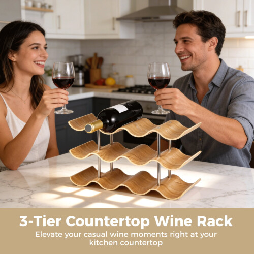 Wooden Wine Rack 3-Tier 12-Bottle Countertop Organizer 2