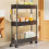 Rolling Storage Rack 3-Tier Adjustable Thick Plastic Black 1