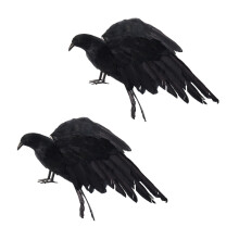 2X Halloween Prop Feathers Crow Bird Large 25X40cm Spreading Wings Black Crow Toy Model Toy,Performance Prop