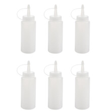 6X Plastic Squeeze Bottle Condiment Dispenser Ketchup Mustard Sauce Clear White 6Oz