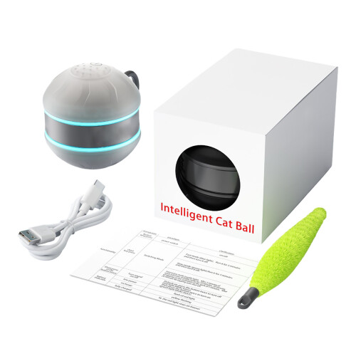 Cat Ball Toy with Tail Grey Auto-Rolling Interactive 2