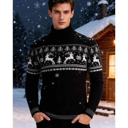 Herren Rollkragenpullover Winter Strickpullover Warm Elegant Schwarz — herrenmode slim fit, strickpullover langarm 1