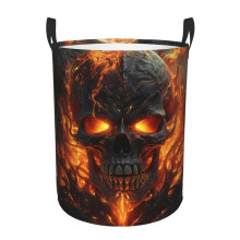 Fire Skull Gothic Laundry Hamper Foldable with Handle