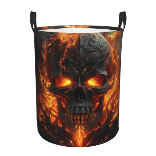 Fire Skull Gothic Laundry Hamper Foldable with Handle
