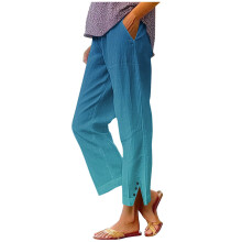 Women's Ombre Capri Pants Blue Elastic Waist Size M