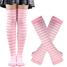 Women's Striped Knee-High Socks and Fingerless Gloves Set