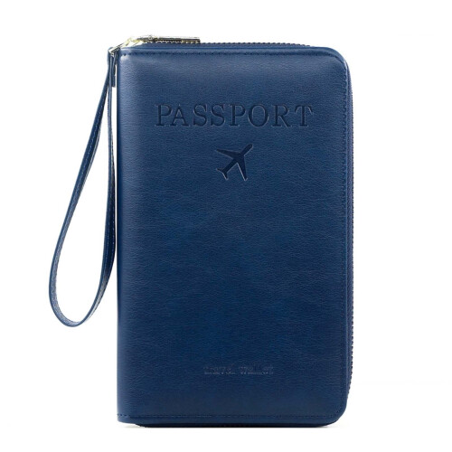 RFID Passport Wallet Slim Travel Organizer Dark Blue