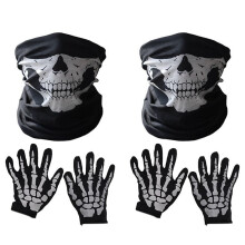 Halloween Mask Scary Skull Chin Mask Skeleton Gloves for Performances, Parties, Dress , Festivals (6 Pieces)