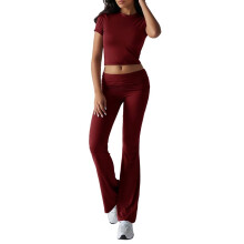 Wine Red Slim Fit Short Sleeve Trousers Suit