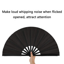6 Pieces Large Folding Fan Nylon Cloth Handheld Folding Fan Chinese Kung Fu Tai Fan Black Decoration Fold Hand Fan