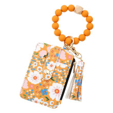Boho Wristlet Wallet Keychain Leather Silicone Beaded Tassel