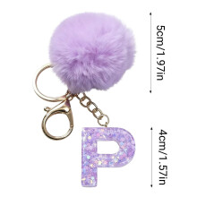 Purple Velvet Ball Pendant Keychain with 26-Letter Initials
