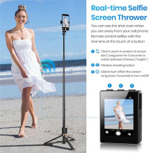 Stick Selfie Universale In Tempo Reale per Smartphone con Fotocamera Posteriore, Schermo di Monitoraggio per Vlog e Telecomando 1080P HD