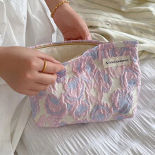 Pink Purple Rose Jacquard Clutch Cosmetic Bag 1 pcs