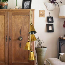 Christmas Brass Cow Hanging Bells Set of 4 Shabby Style