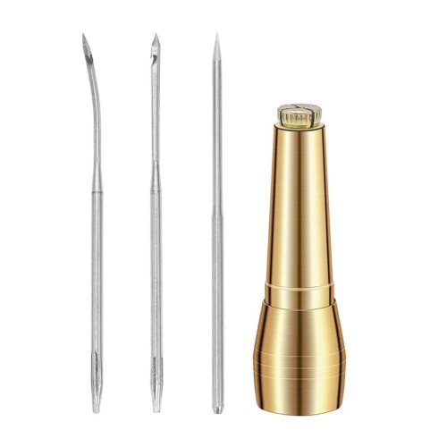 皮革缝纫锥 铜制手柄配3枚针 手工缝合工具