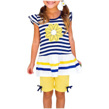 Girls' navy-white striped top and bike shorts set 2-3T