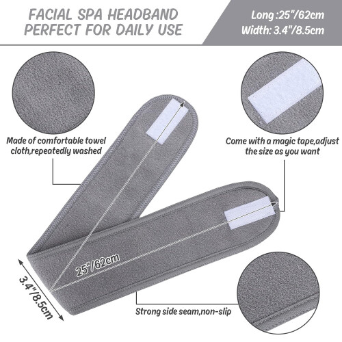 Spa Facial Headbands Terry Cloth Adjustable 3-Pack 1
