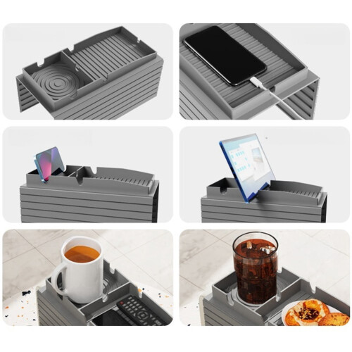 Silicone Couch Cup Holder Armrest Tray Grey 1